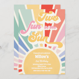 太陽の太陽の中の2つのおもしろい2nd誕生日ピンクの光線 招待状
