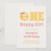 太陽の女の子 1歳の誕生日 招待状 (正面/裏面)