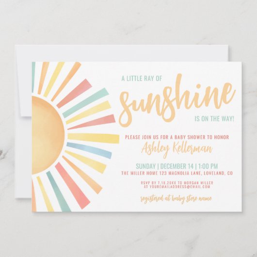 太陽の小さな光線のサンシャインベビーシャワー 招待状 (正面)