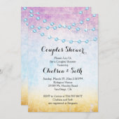 太陽の日没に灯りの列をビーチ 招待状 (正面/裏面)