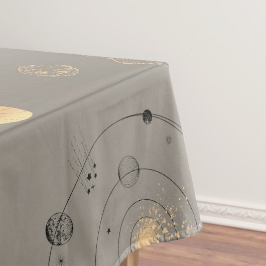 太陽の星は月の位相は惑星の黒い金ゴールドの日焼け テーブルクロス (インサイチュ)