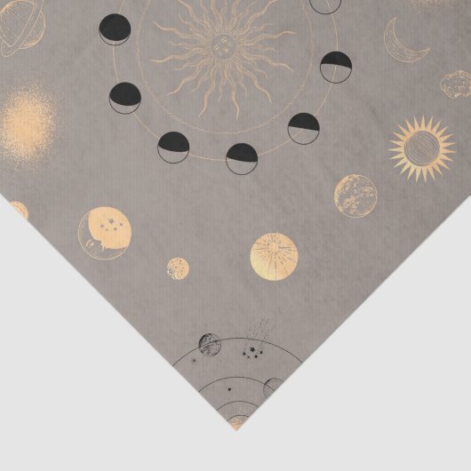 太陽の星は月の位相は惑星の黒い金ゴールドの日焼け 薄葉紙 (詳細)