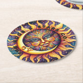 太陽の月と星 ラウンドペーパーコースター (アングル)