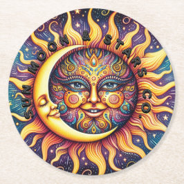 太陽の月と星 ラウンドペーパーコースター