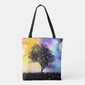 太陽の月と木の宇宙の渦巻く雲 トートバッグ (裏面)