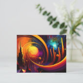 太陽の月の明るいポータルの色の抽象都市 ポストカード (スタンド正面)