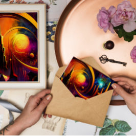 太陽の月の明るいポータルの色の抽象都市 ポストカード