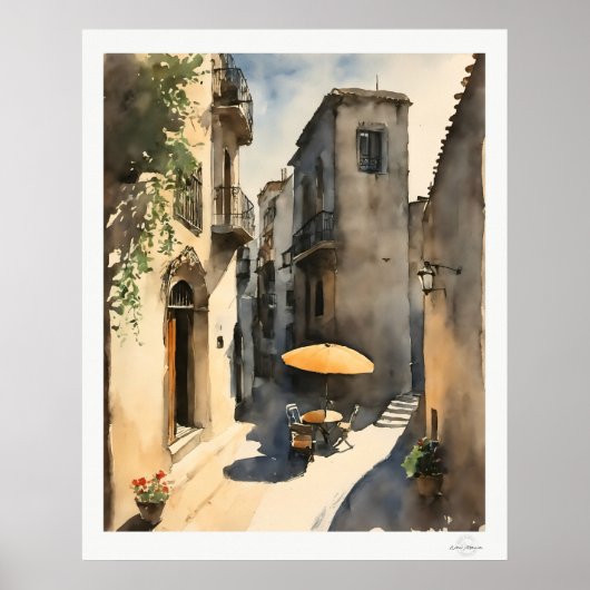 太陽の村の路地アートプリント、敷石の通り ポスター (正面)