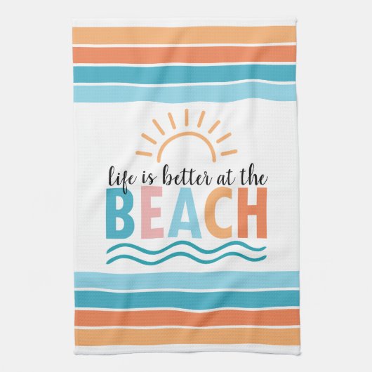 太陽の波の人生はビーチで良い キッチンタオル (縦)