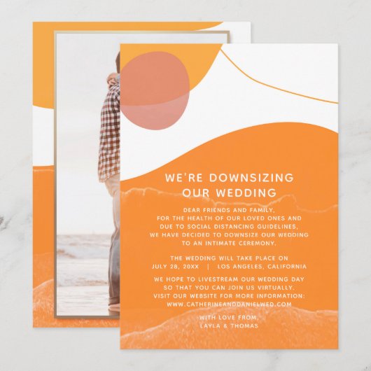 太陽の海と砂の写真 ウェディングを縮小します 案内状 (正面/裏面)