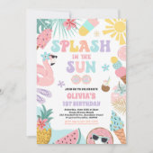 太陽の熱帯ビーチ誕生日パーティーでスプラッシュ 招待状 (正面)