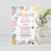 太陽の熱帯ビーチ誕生日パーティーでスプラッシュ 招待状 (スタンド正面)