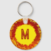 太陽の爆発黄色のオレンジ色の写真とモノグラム キーホルダー (正面)