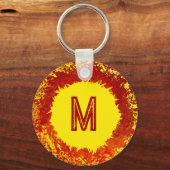 太陽の爆発黄色のオレンジ色の写真とモノグラム キーホルダー (正面)