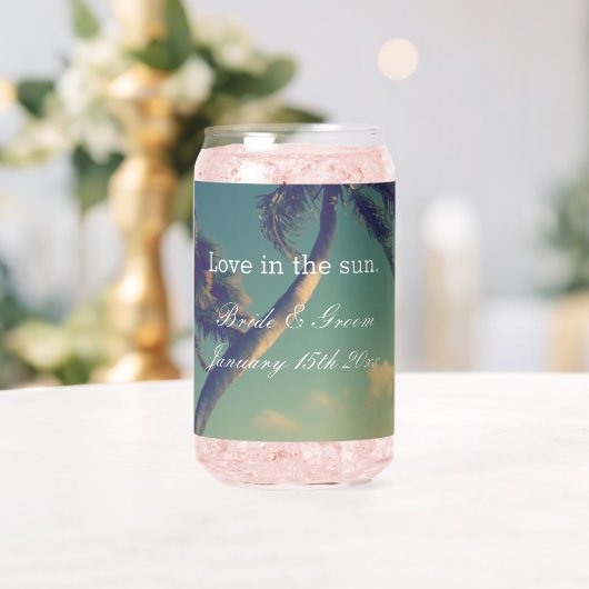 太陽の牧歌的なビーチ結婚式で愛は眼鏡 ガラス缶 (インサイチュ (ウェディング))
