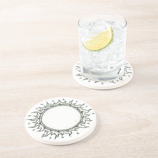 太陽の白黒スケッチのまわり コースター (側面)