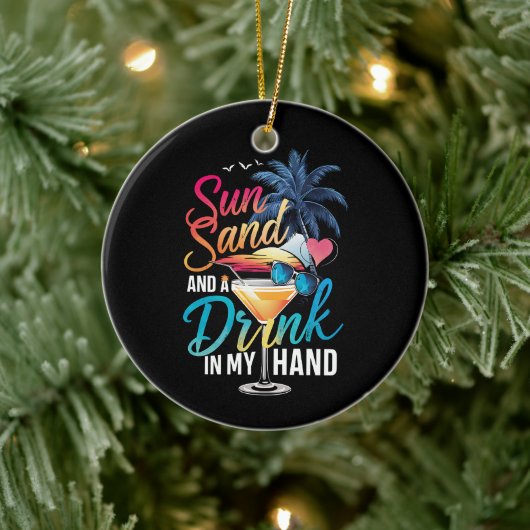 太陽の砂と手には飲み物 ビーチクルーズ セラミックオーナメント (ツリー)