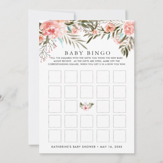 太陽の祝福を受けた夏の花のベイビーシャワービンゴ 招待状 (正面)