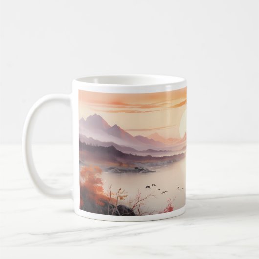 太陽の秋の墨絵 コーヒーマグカップ (左)