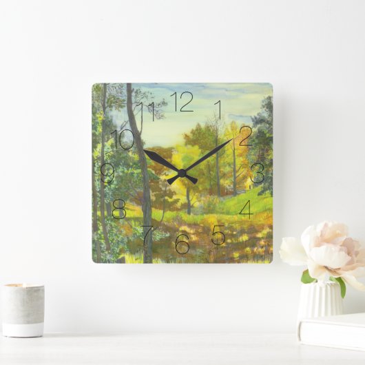 太陽の秋絵画の水色 スクエア壁時計 (ホーム)
