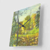太陽の秋絵画の水色 スクエア壁時計 (傾斜)