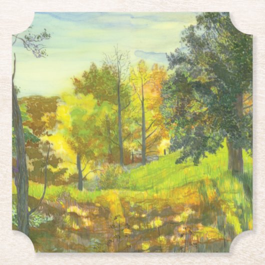 太陽の秋絵画の水色 ペーパーコースター (正面)