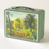 太陽の秋絵画の水色 メタルランチボックス (裏面)