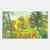 太陽の秋絵画の水色 長方形シール (正面)