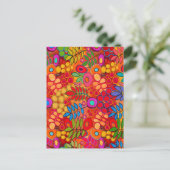 太陽の花園の花 - 赤 黄 オレンジ ポストカード (スタンド正面)