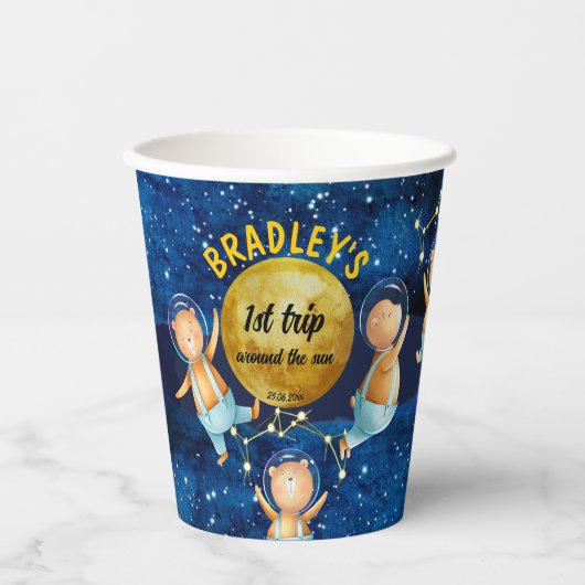太陽の誕生日のまわりにパーティーの最初の旅カスタム行 紙コップ (正面)