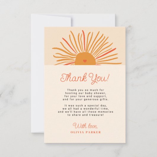 太陽の赤ちゃんシャワーこ来この息子bohoレトロ サンキューカード (正面)