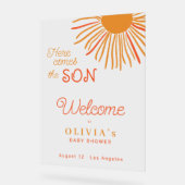 太陽の赤ちゃんシャワー来ここで息子を歓迎 アクリルサイン (傾斜)