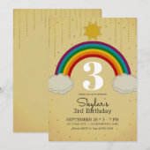 太陽の輝き 虹 黄色 ゴールド 誕生日パーティー 招待状 (正面/裏面)