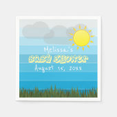 太陽の雲と草の青いの赤ストライプちゃんシャワー スタンダードカクテルナプキン (正面)