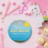 太陽の雲と草の青いの赤ストライプちゃんシャワー ペーパープレート (パーティー)