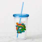 太陽の雲と虹の下のボートの旅行の風景 アクリルタンブラー (裏面)