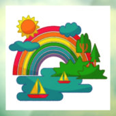 太陽の雲と虹の下のボートの旅行の風景 ウィンドウサイン (シート3)
