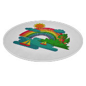 太陽の雲と虹の下のボートの旅行の風景 カッティングボード (角)