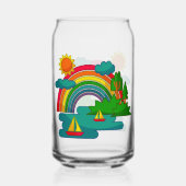 太陽の雲と虹の下のボートの旅行の風景 ガラス缶 (裏面)