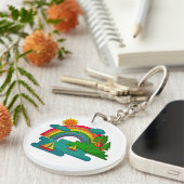 太陽の雲と虹の下のボートの旅行の風景 キーホルダー (正面右)