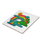 太陽の雲と虹の下のボートの旅行の風景 タイル (側面)