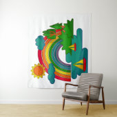 太陽の雲と虹の下のボートの旅行の風景 タペストリー (インサイチュ)