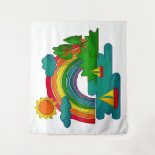 太陽の雲と虹の下のボートの旅行の風景 タペストリー (正面)