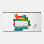 太陽の雲と虹の下のボートの旅行の風景 デスクマット (キーボード&マウス)