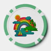 太陽の雲と虹の下のボートの旅行の風景 ポーカーチップ (裏面)