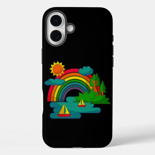 太陽の雲と虹の下のボートの旅行の風景 Case-Mate iPhoneケース (裏面)
