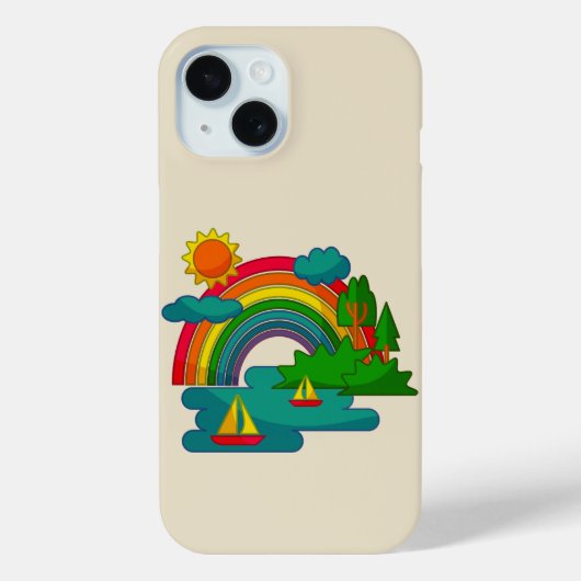 太陽の雲と虹の下のボートの旅行の風景 Case-Mate iPhoneケース (裏面)