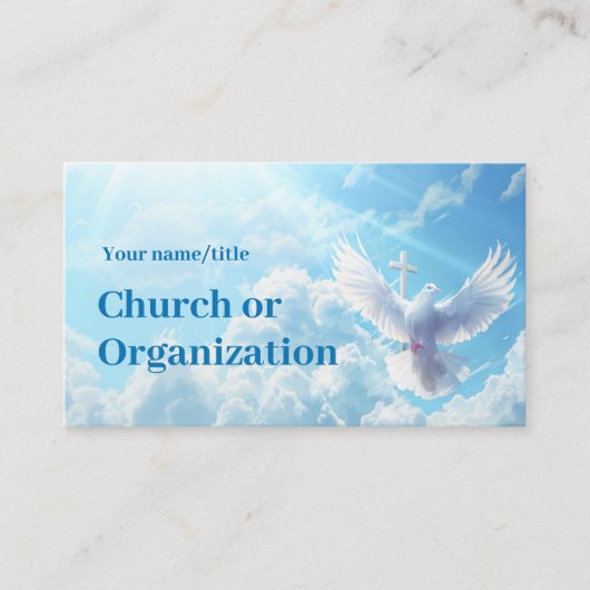 太陽の青い空に十字架のある白い鳩 名刺 (正面)