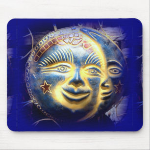 太陽の顔か満月様顔貌のmousepad マウスパッド