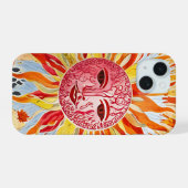 太陽の顔のコラージュアート - 活力と温かみのあるデザイン iPhone 15ケース (裏面横)